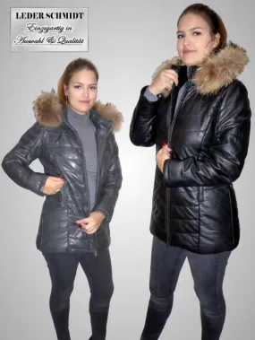 Damen Lederjacke mit Kapuze